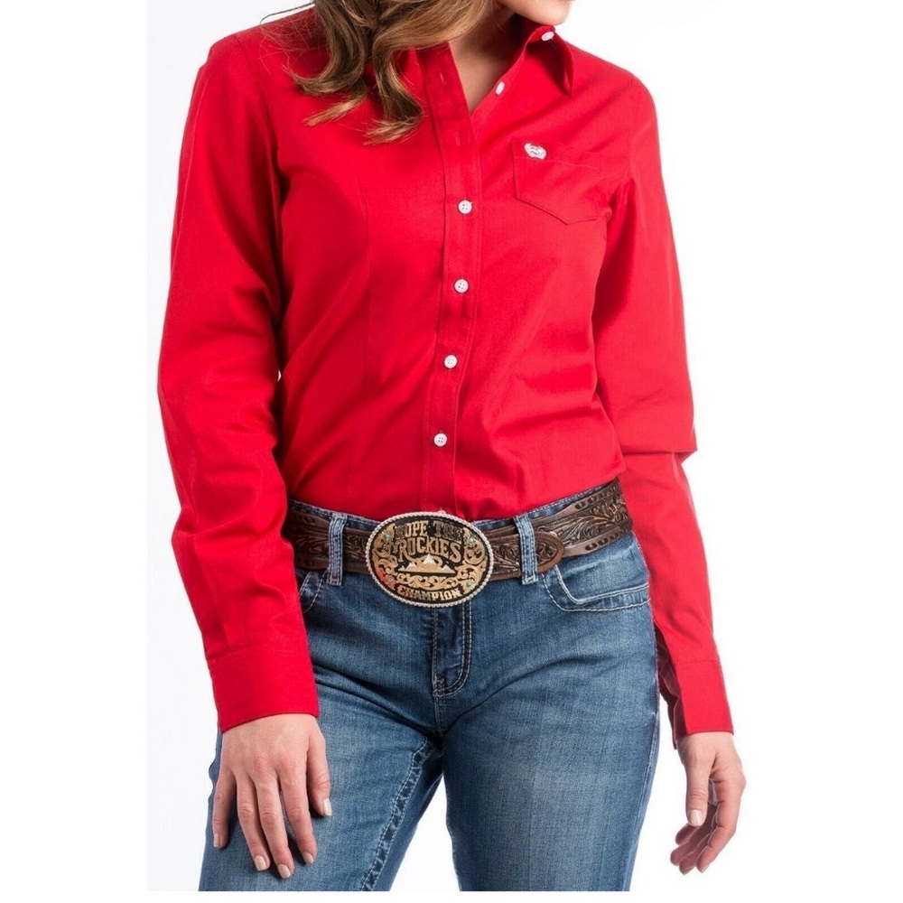 Cinch Western Shirt Womens Size Medium Long Sleeve Pocket Button Weave Red